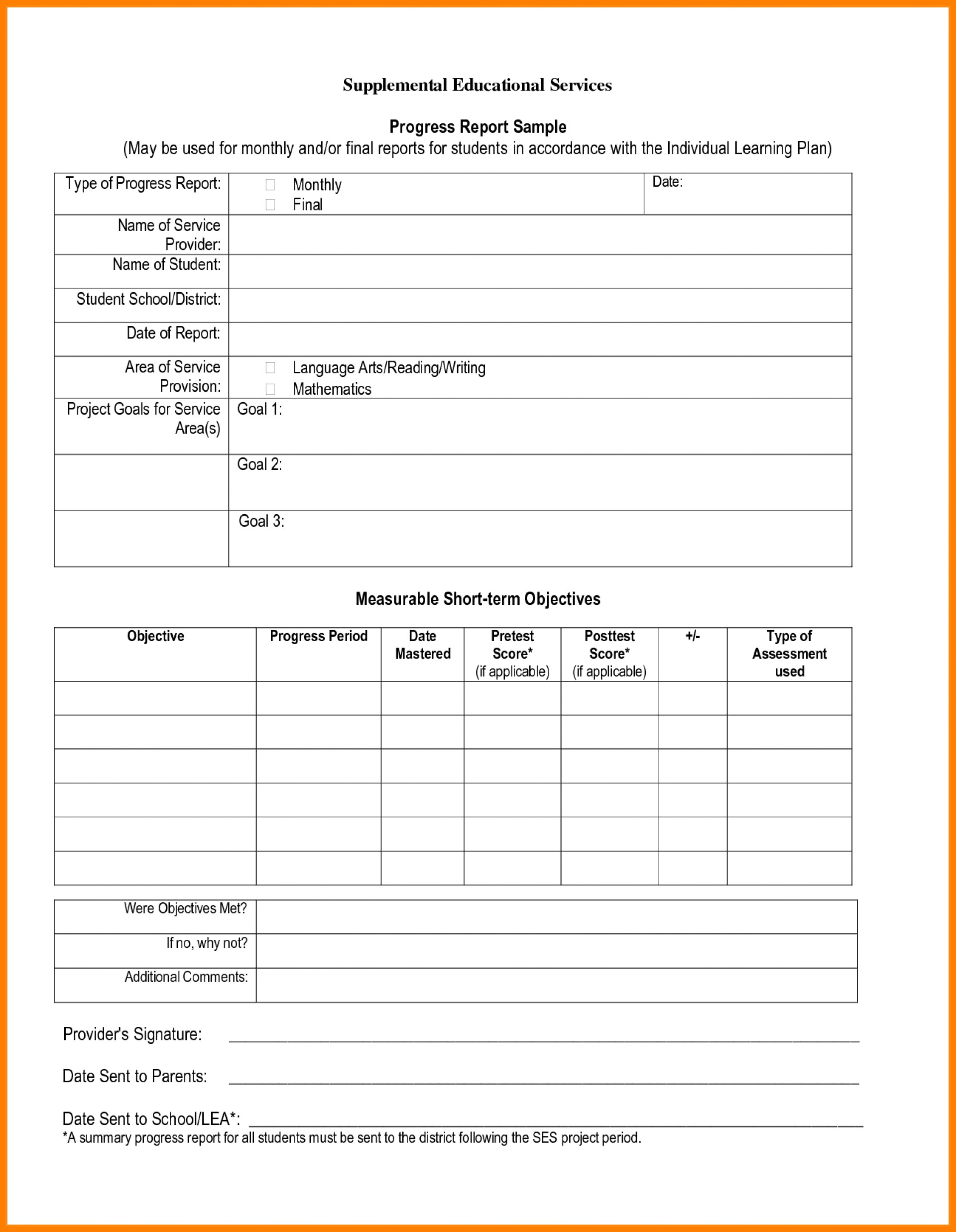 School Progress Report Template