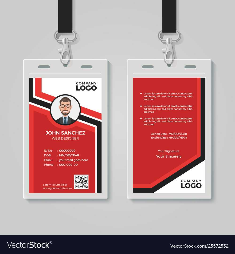 003 Modern Red Id Card Template Vector Free Badge Templates Throughout Portrait Id Card Template