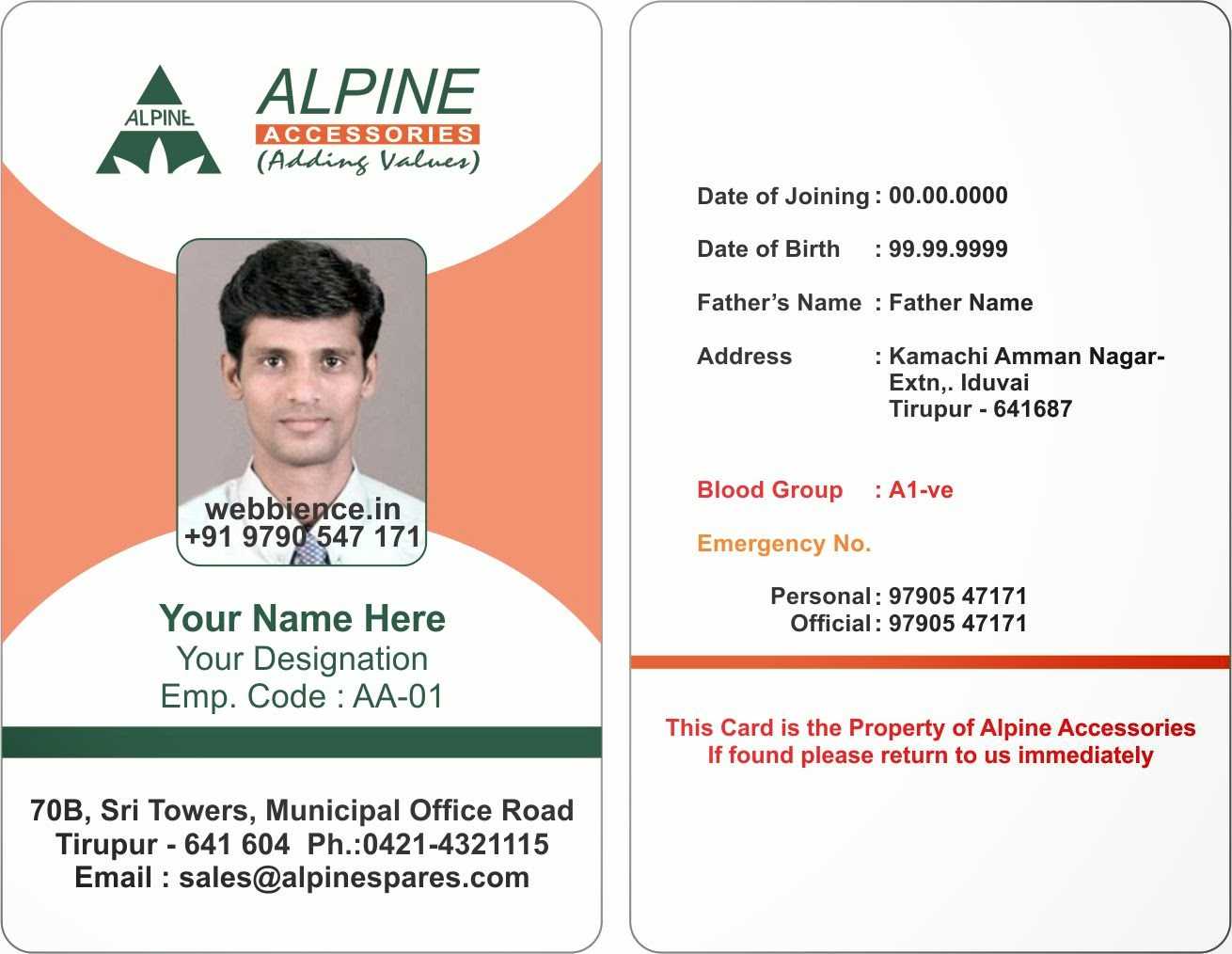 005 Alpine Template Update Employee Id Card Templates With Regard To Sample Of Id Card Template