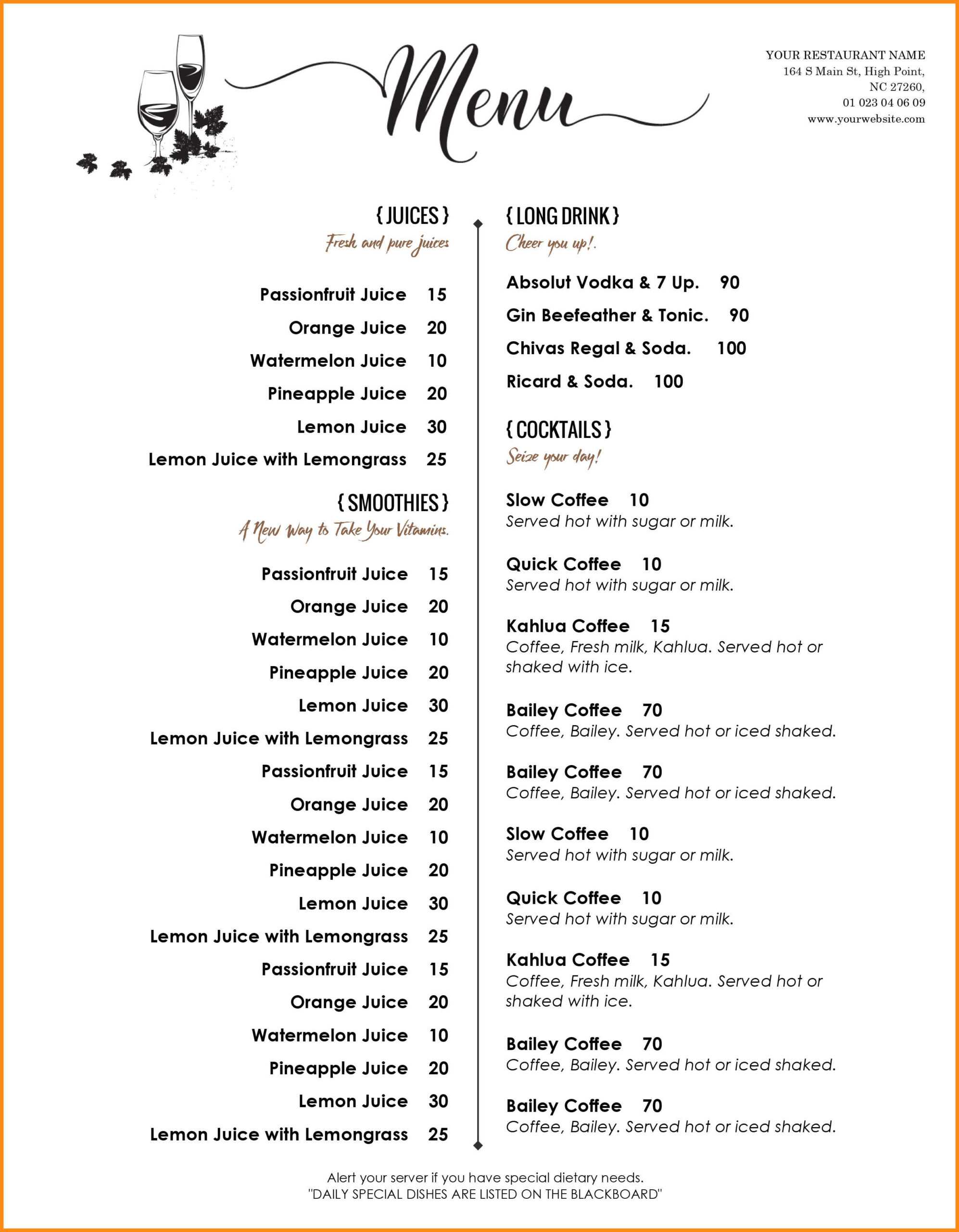 006 Menu Templates Free Download Word Drink Template Dreaded With Regard To Free Cafe Menu Templates For Word