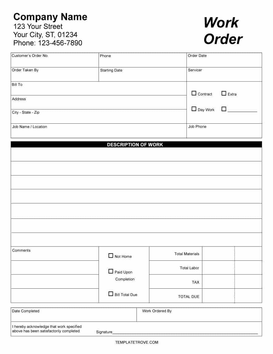 007 Order Form Template Ideas Free Printable Archaicawful Throughout Maintenance Job Card Template