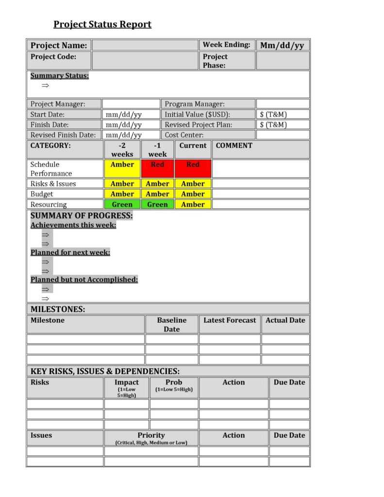 007 Project Management Status Report Template Ideas Example For Weekly Status Report Template Excel