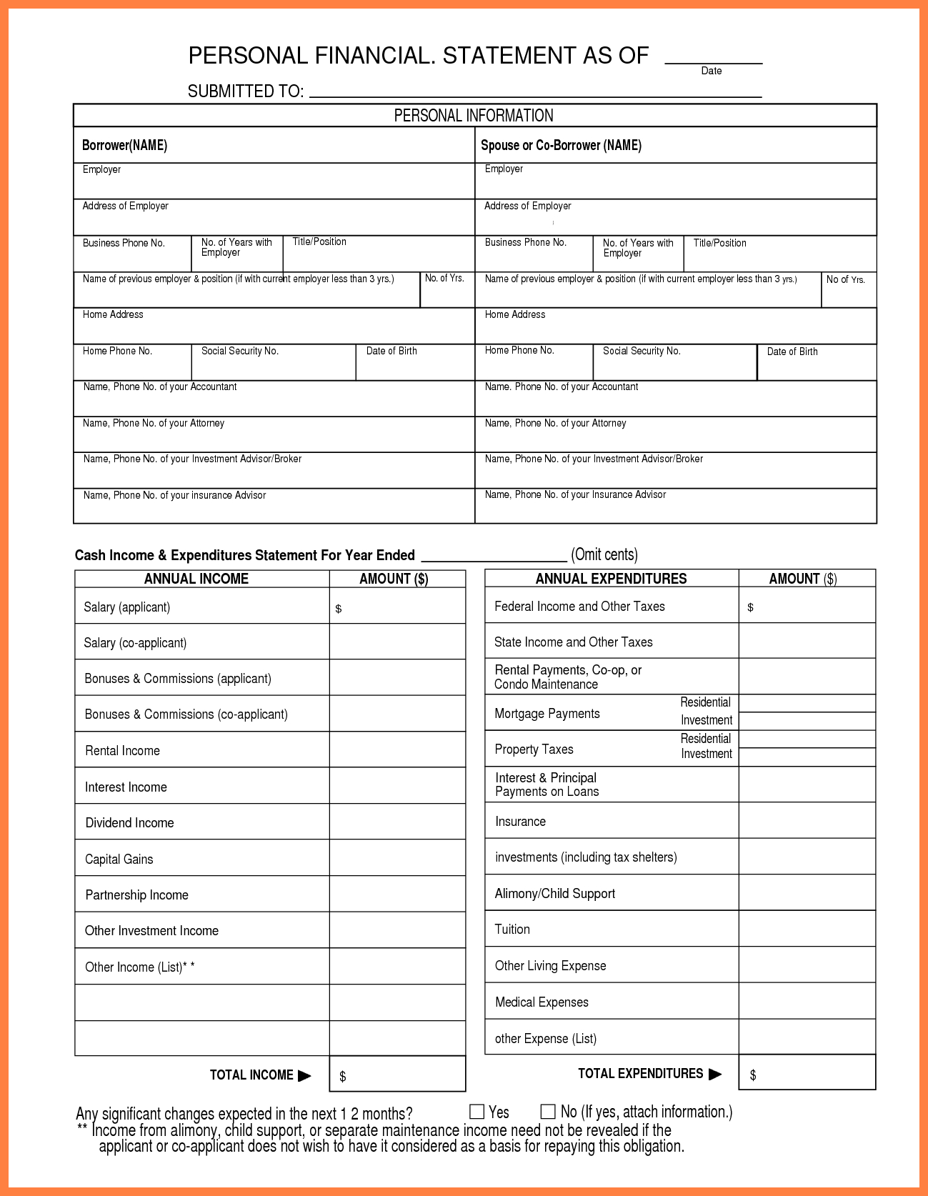 009 Personal Financial Statement Template Excel Ideas Income Throughout Blank Personal Financial Statement Template