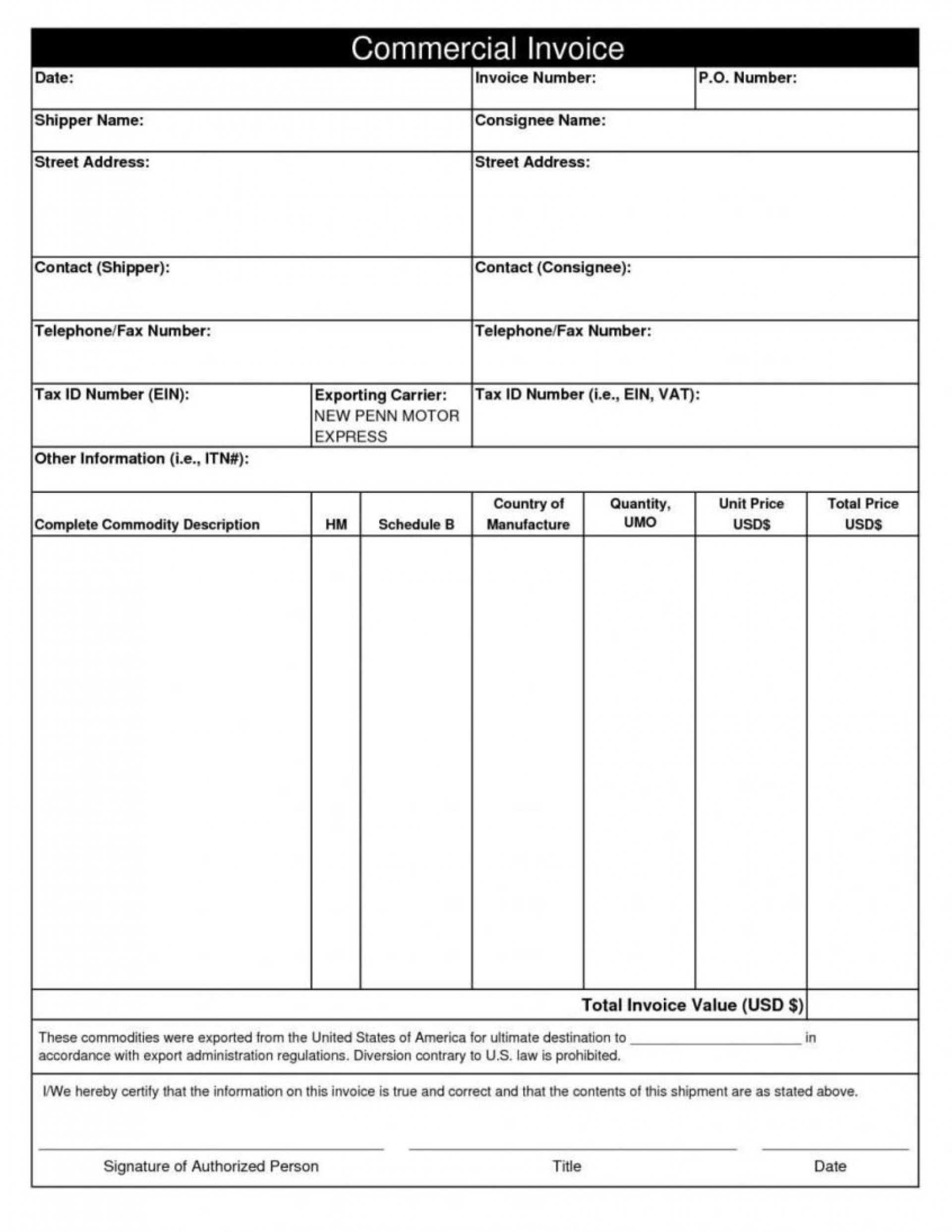 011 Free Commercial Invoice Template Printable Form Canada Regarding Commercial Invoice Template Word Doc