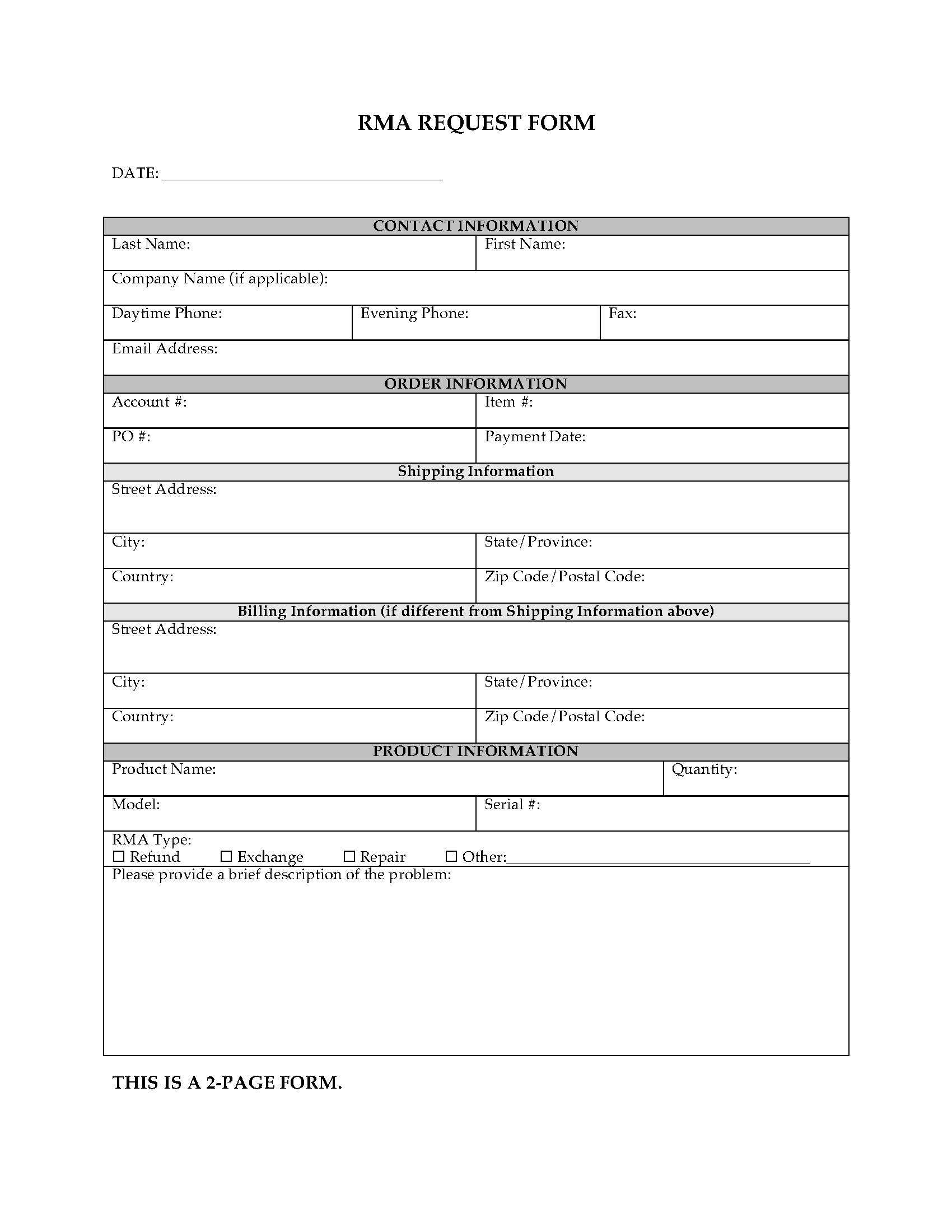 011 New Customer Account Form Template Word Unique Intake Pertaining To Rma Report Template