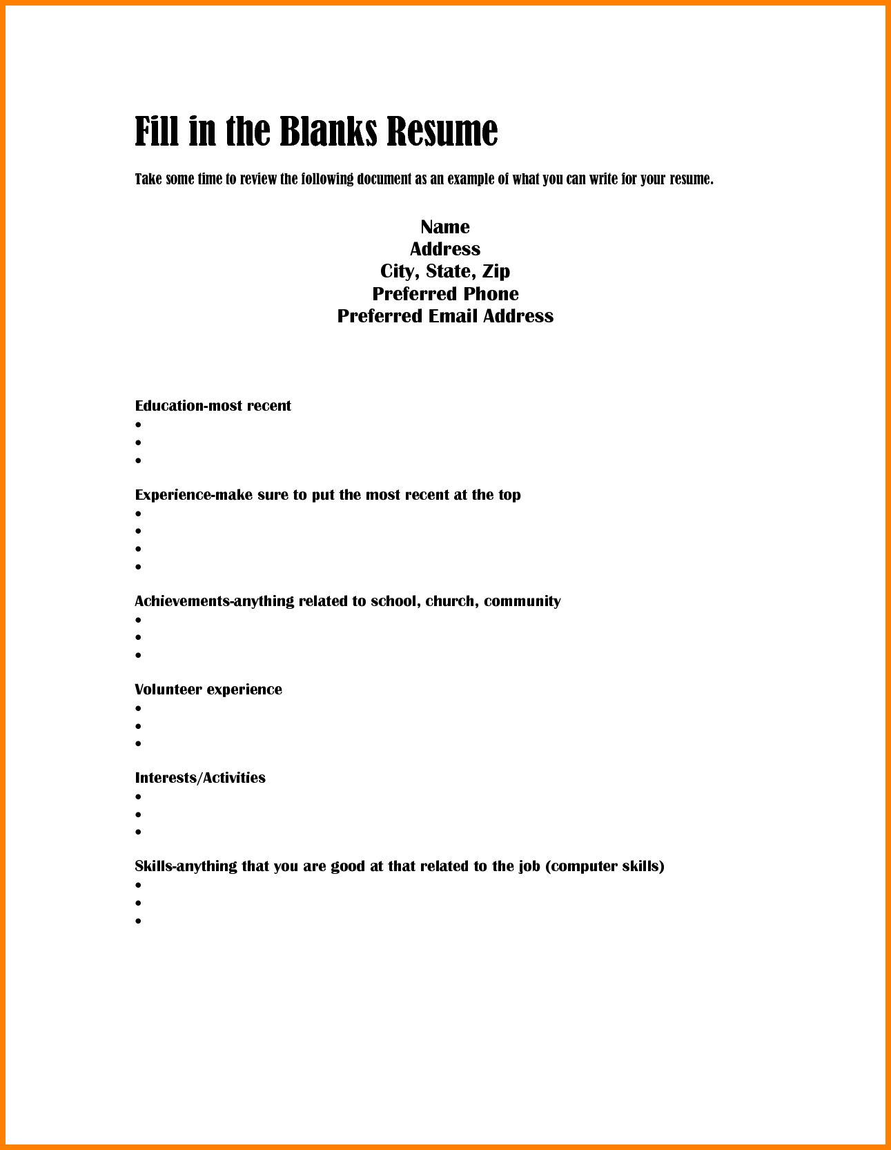 017 Fill In Resume Template Pdf Blank Free Templates Awesome Inside Blank Resume Templates For Microsoft Word