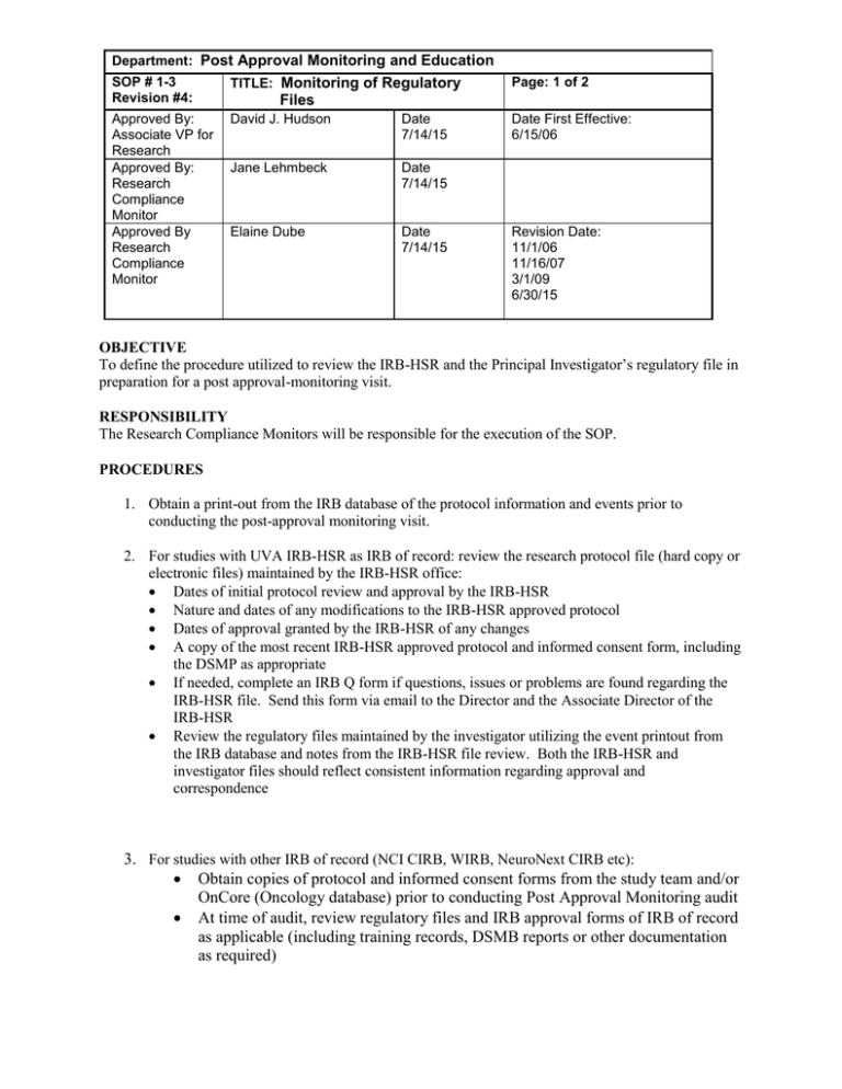 1 3 Regulatory Files Monitoring Within Dsmb Report Template