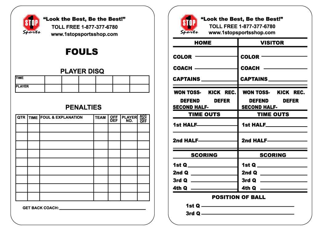 1 Stop Sports Reusable Football Game Card – 1 Stop Sports Pertaining To Football Referee Game Card Template