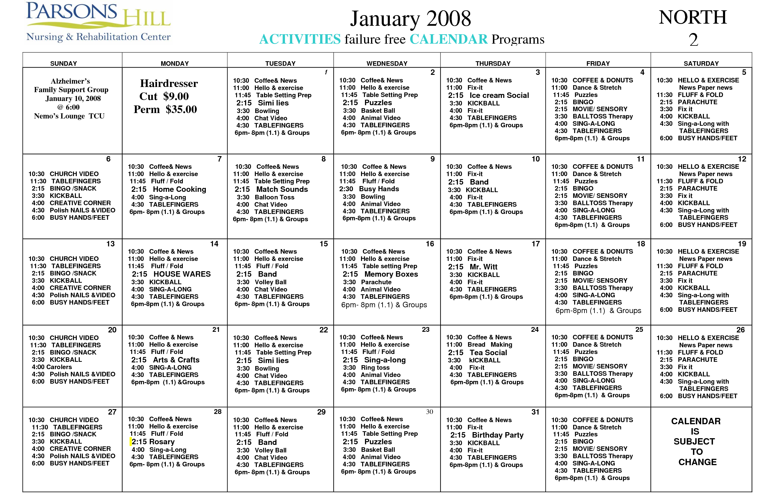 14 Blank Activity Calendar Template Images Printable Green In Blank Activity Calendar Template