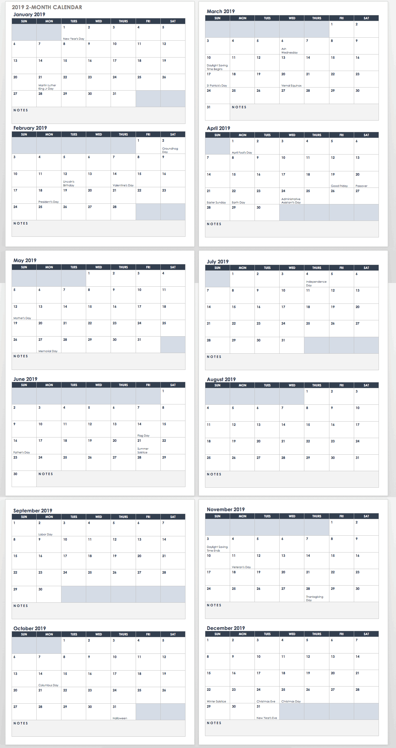 15 Free Monthly Calendar Templates | Smartsheet In Month At A Glance Blank Calendar Template