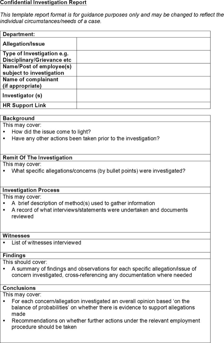 15 Images Of Hr Investigation Summary Template | Vanscapital Regarding Workplace Investigation Report Template