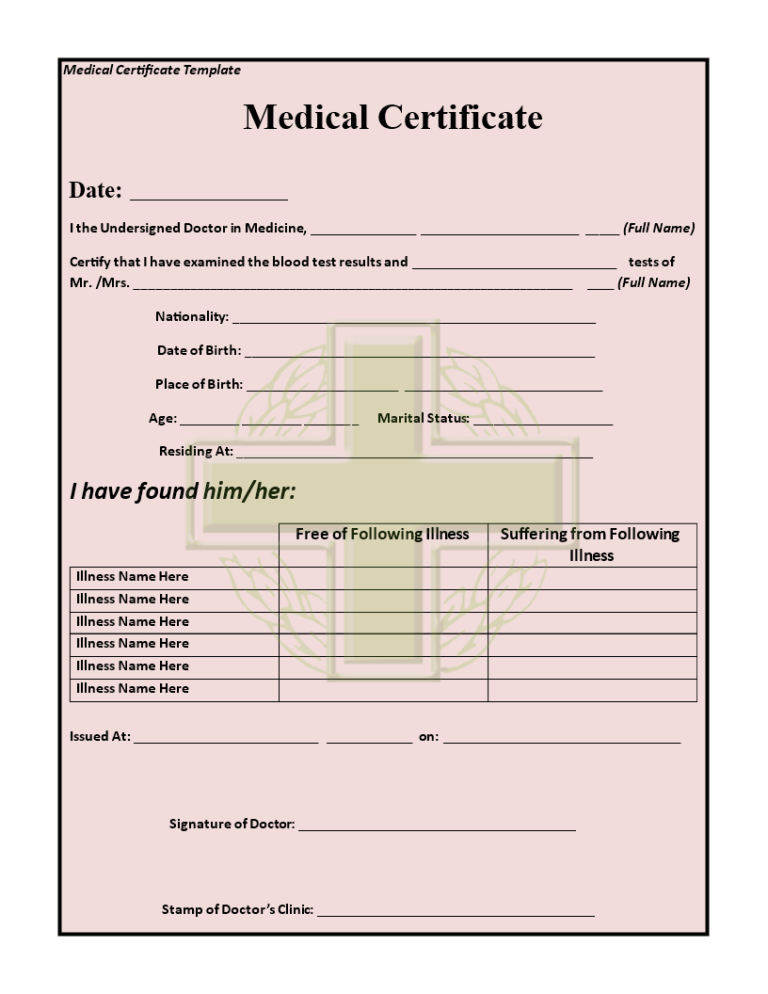 15 Medical Certificate Templates For Sick Leave Pdf Docs Intended For Fake Medical Certificate Template Download 768x994 