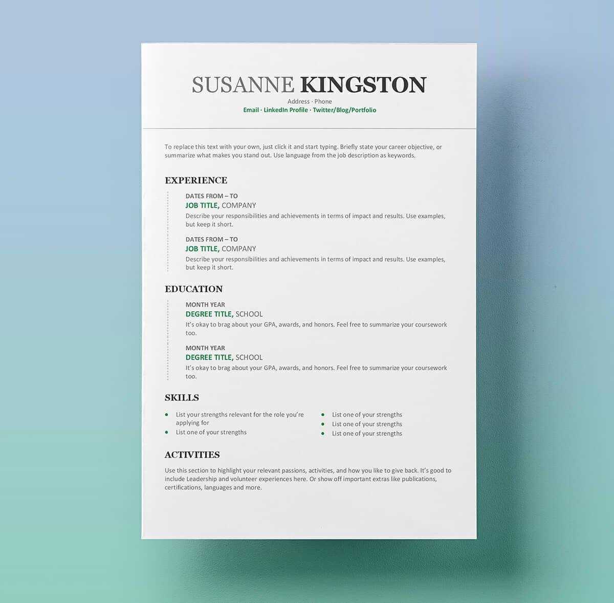 15+ Resume Templates For Microsoft Word [Free Download] Regarding Free Downloadable Resume Templates For Word