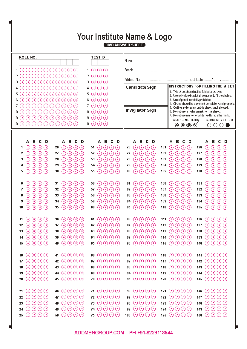 150 Question Omr Sheet Sample | Pdf, 100 Questions, English Within Blank Answer Sheet Template 1 100