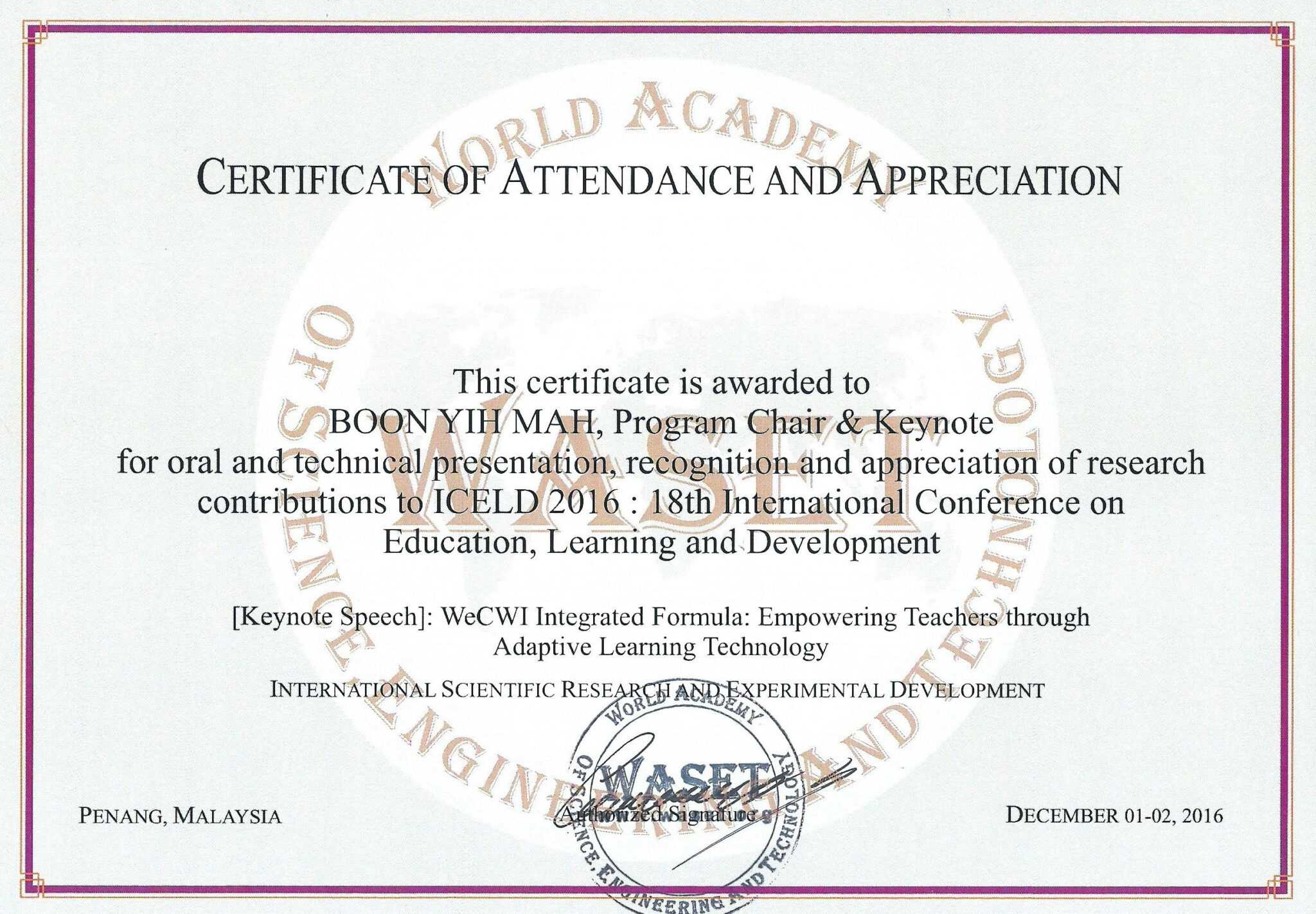 Certificate Of Attendance Conference Template