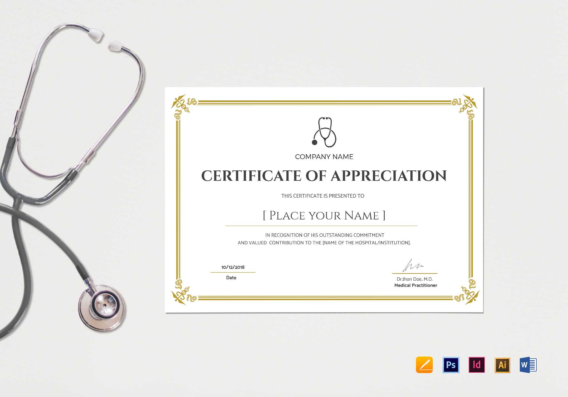 20+ Doctor Certificates Template | Sowtemplate Throughout Mock Certificate Template