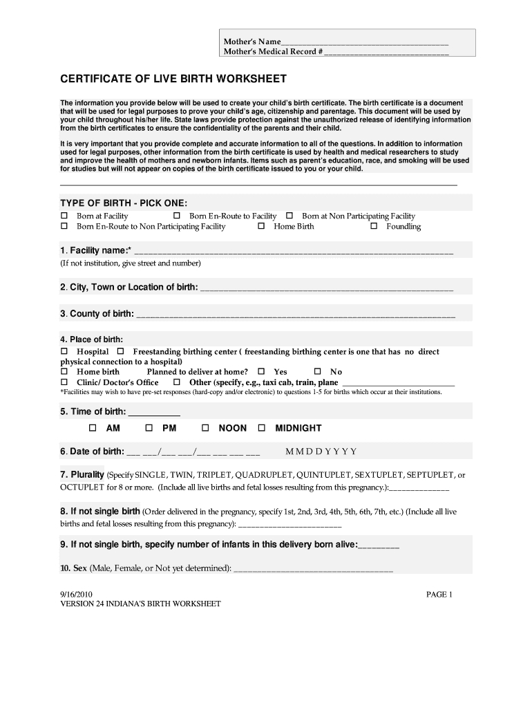 2010 Form In Certificate Of Live Birth Worksheet Fill Online For Official Birth Certificate Template