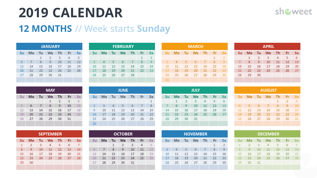 2019 Calendar Powerpoint Templates Pertaining To Microsoft Powerpoint Calendar Template