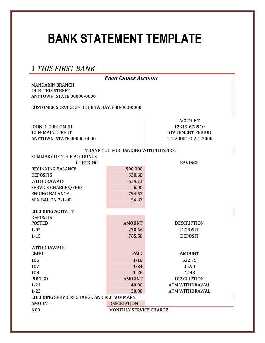 23 Editable Bank Statement Templates [Free] ᐅ Template Lab Intended For Blank Bank Statement Template Download