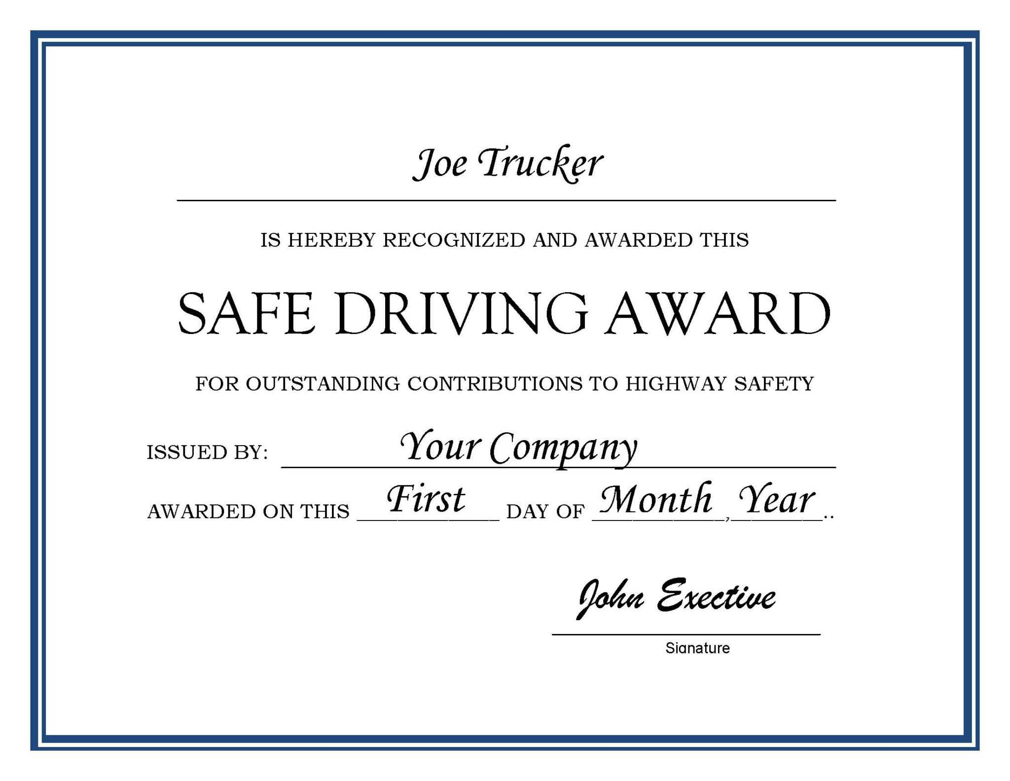 Safe Driving Certificate Template