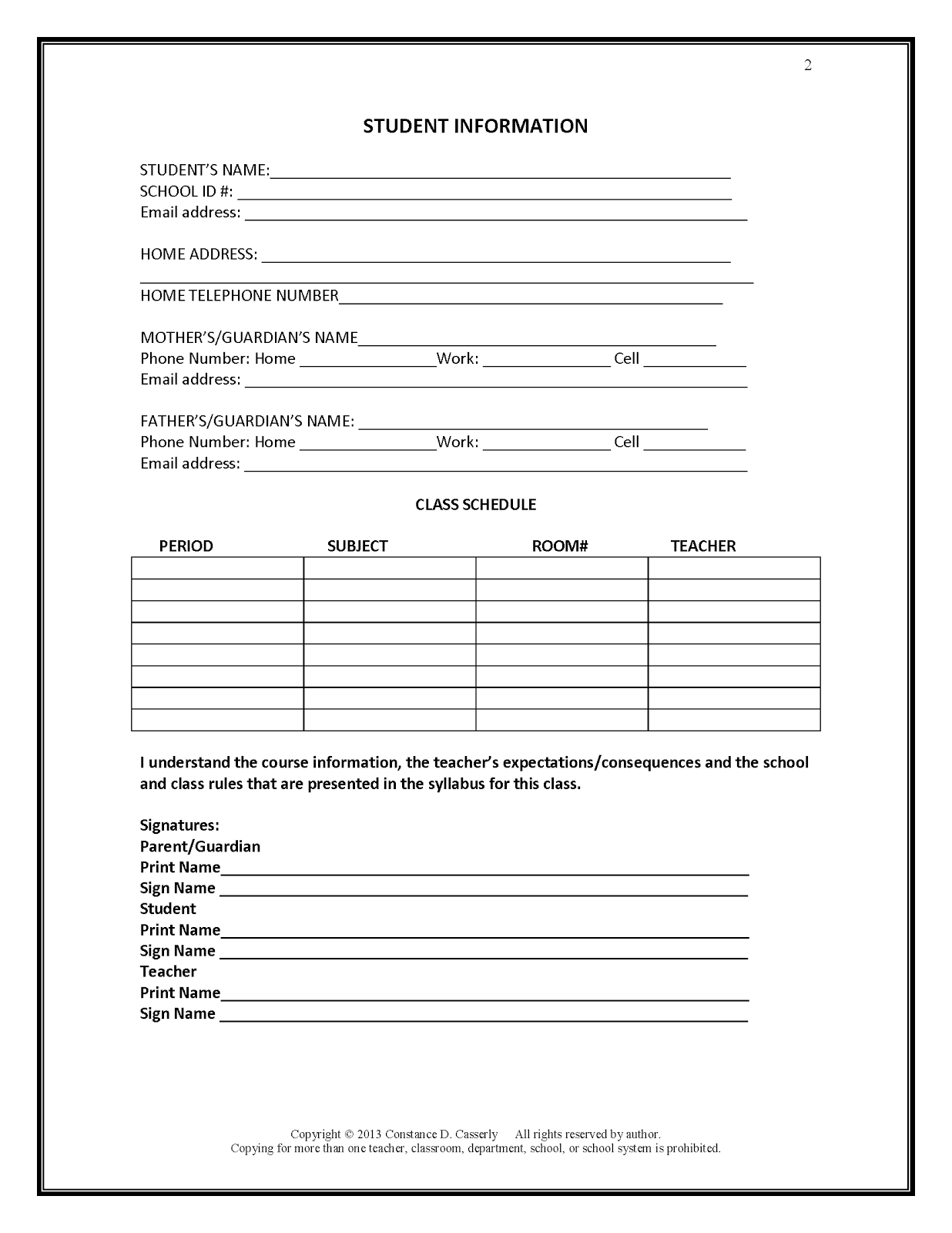 27 Images Of Student Information Form Template | Bfegy With Throughout Student Information Card Template