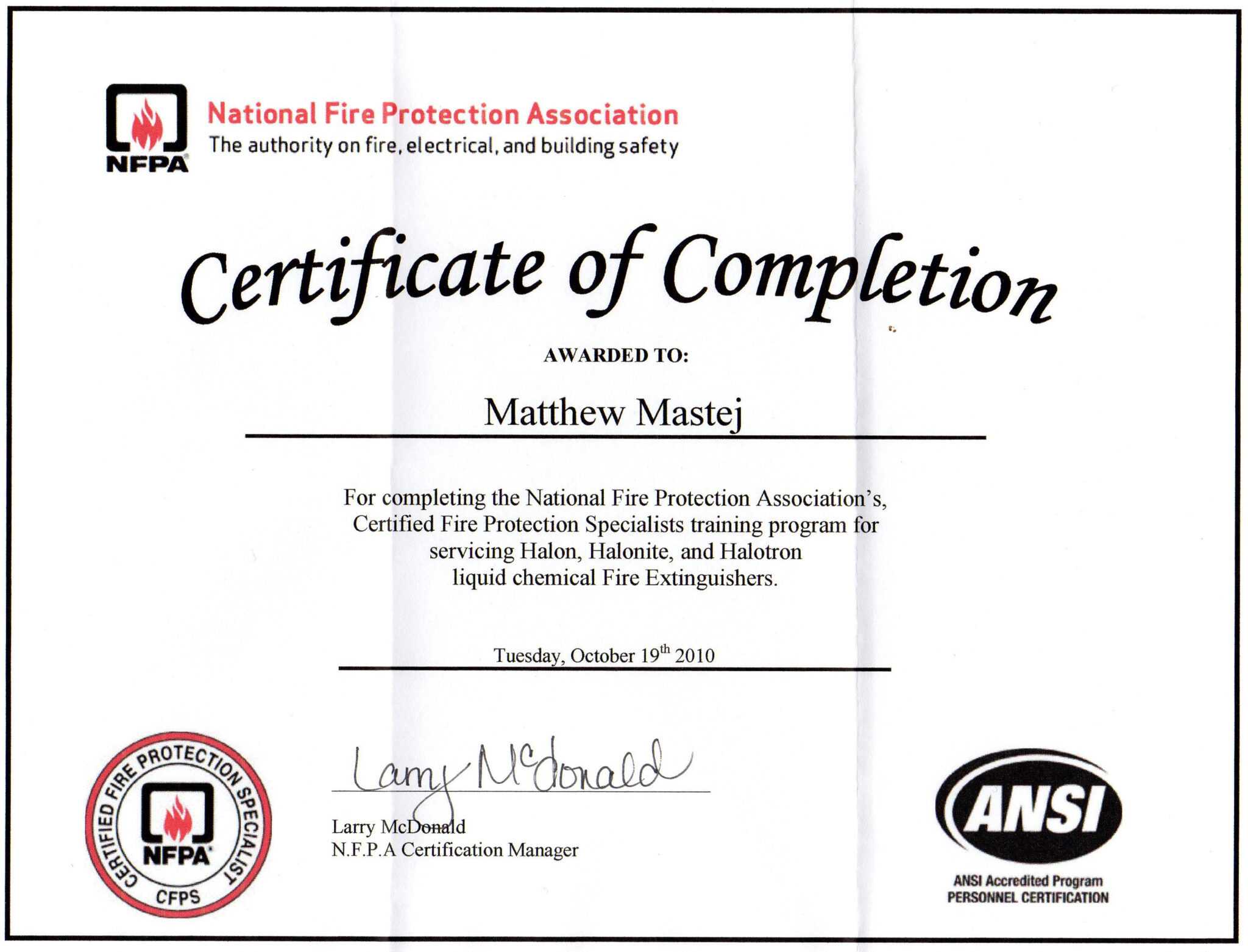 Fire Extinguisher Certificate Template