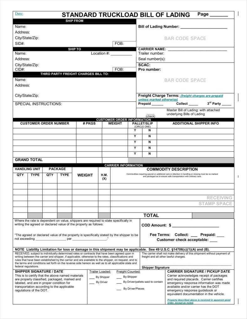 29 Bill Of Lading Templates Free Word Pdf Excel Format With Blank