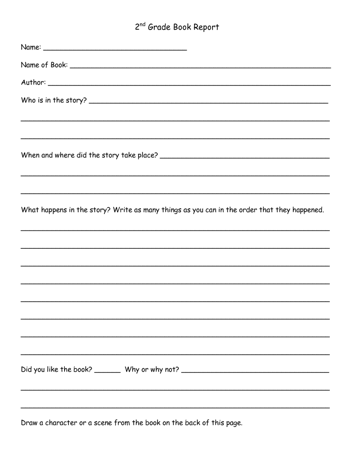 Second Grade Book Report Template