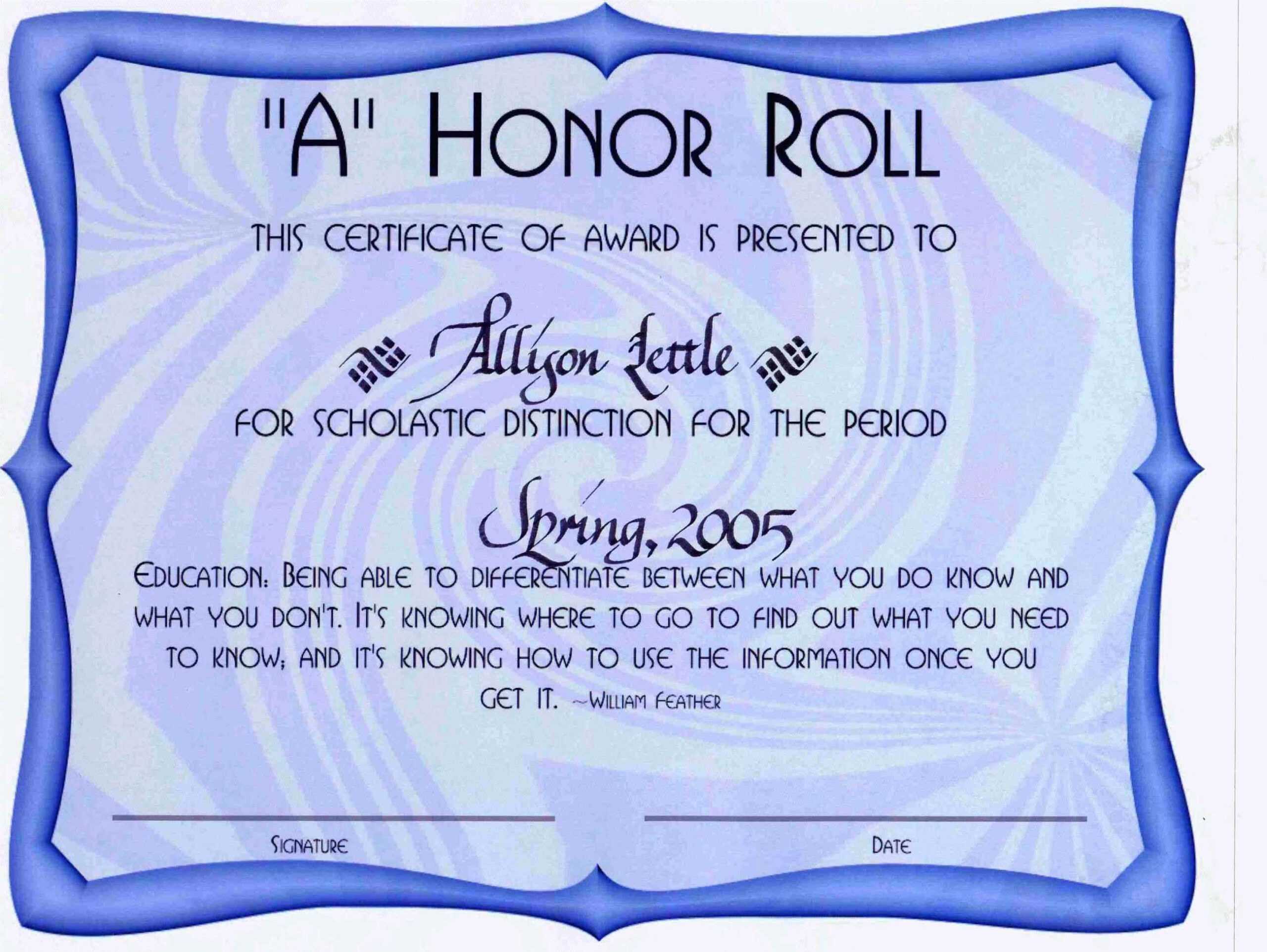 30 Honor Roll Certificate Template | Pryncepality Pertaining To Honor Roll Certificate Template