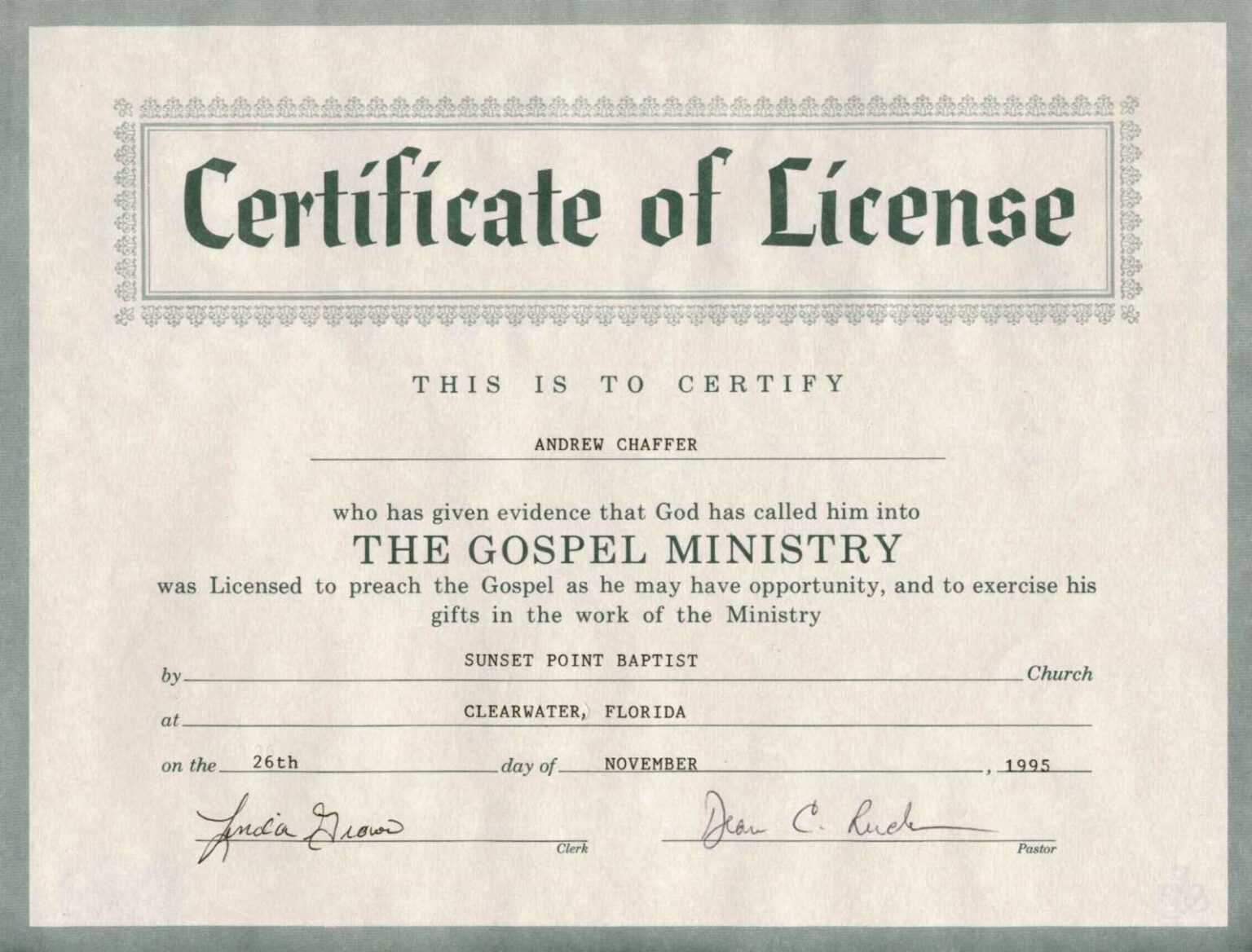 Certificate Of License Template