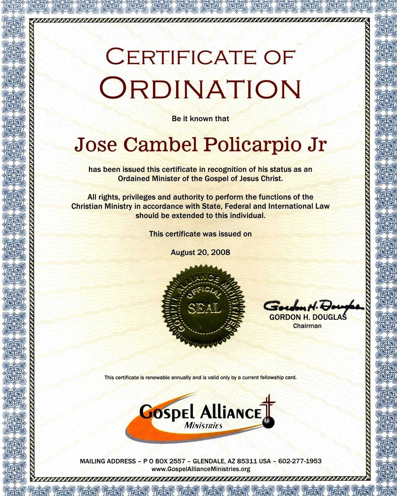 30 Minister Ordination Certificate Template | Pryncepality Pertaining To Ordination Certificate Template