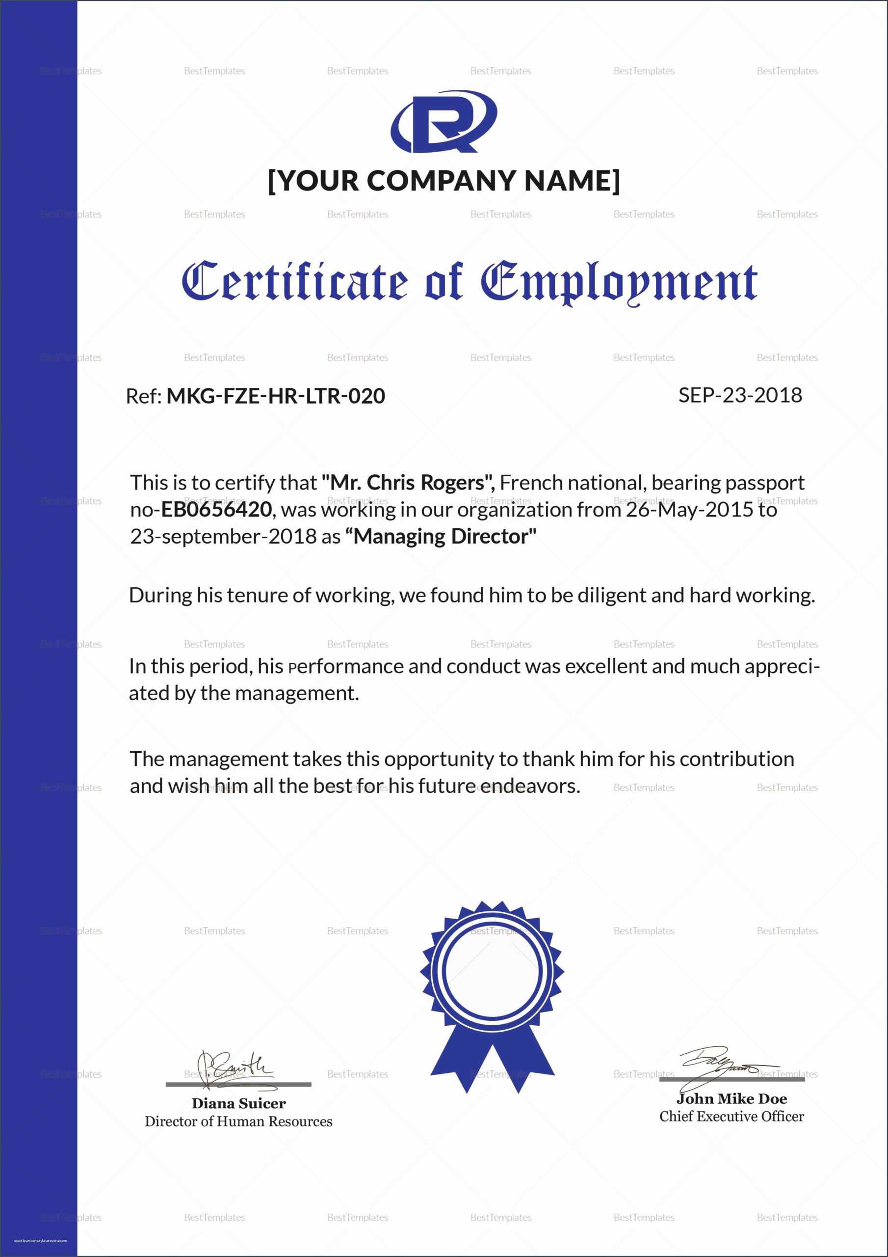 30 Sample Certificate Of Employment | Pryncepality In Certificate Of Employment Template