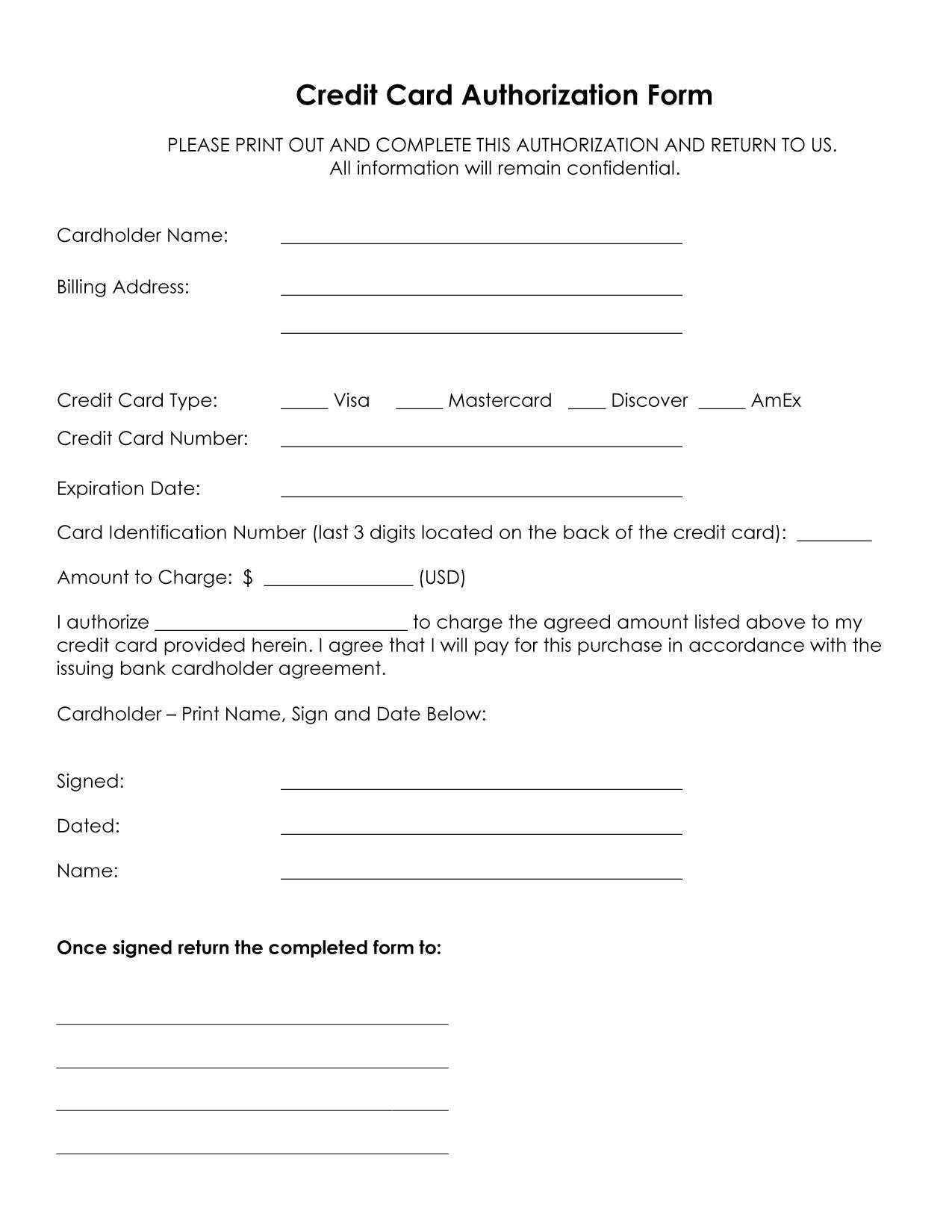 33+ Credit Card Authorization Form Template Download (Pdf, Word) For Authorization To Charge Credit Card Template