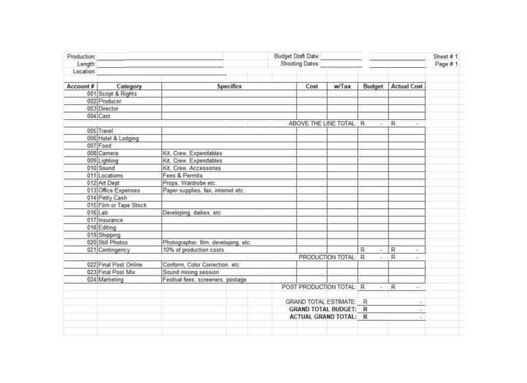 Shooting Script Template Word