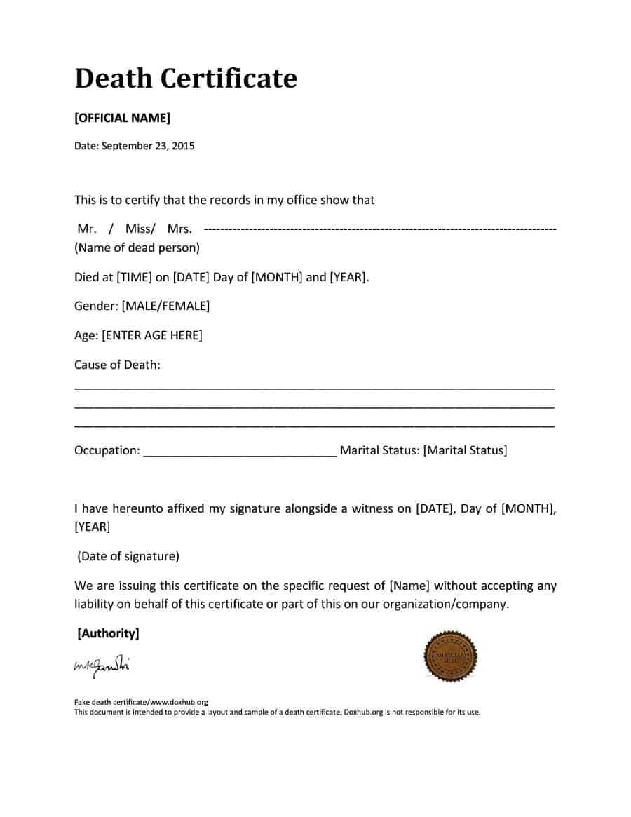 37 Blank Death Certificate Templates [100% Free] ᐅ Template Lab Throughout Mock Certificate Template