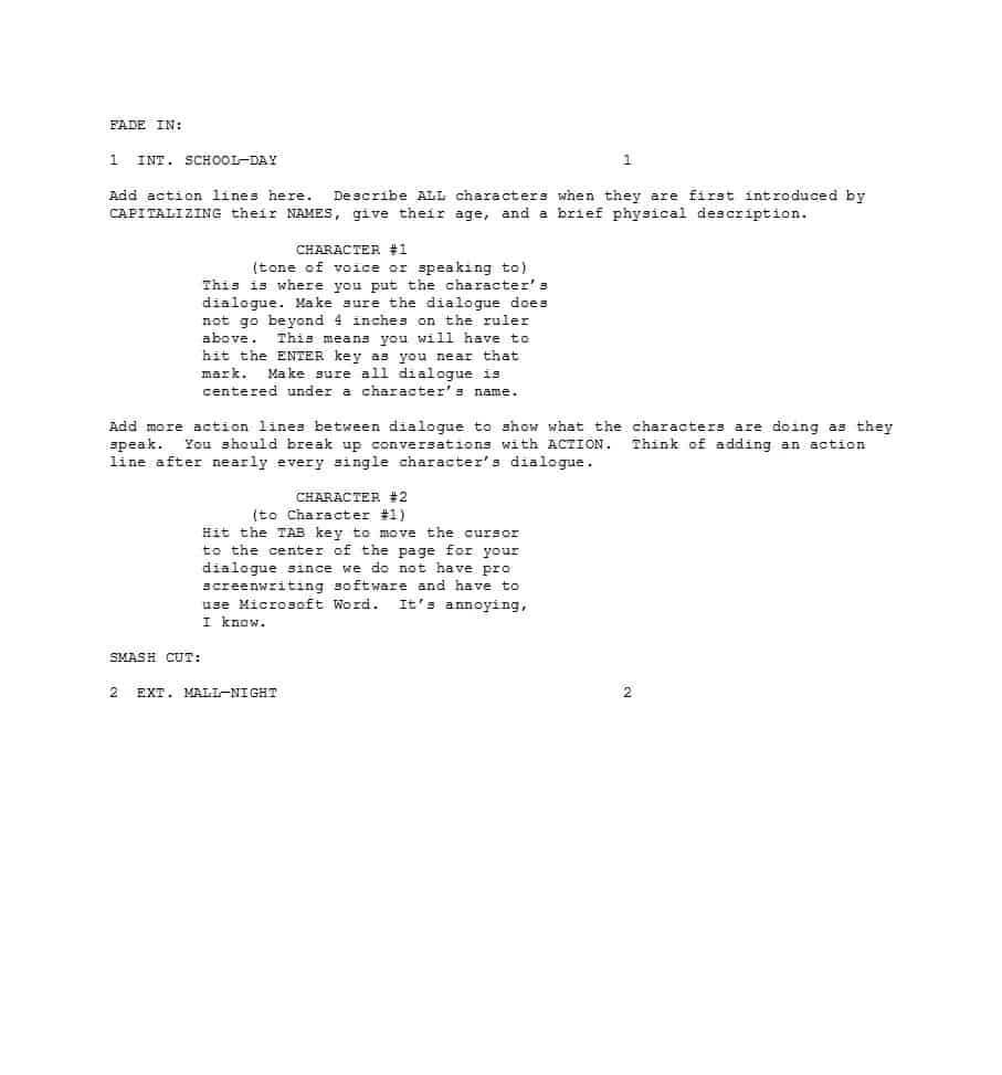 37 Creative Screenplay Templates [& Screenplay Format Guide Throughout Shooting Script Template Word