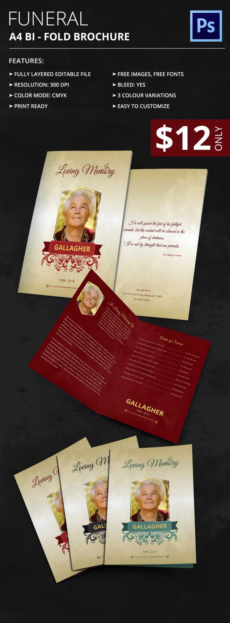 37+ Funeral Program Brochure Templates – Psd, Ai, Word For Memorial Brochure Template