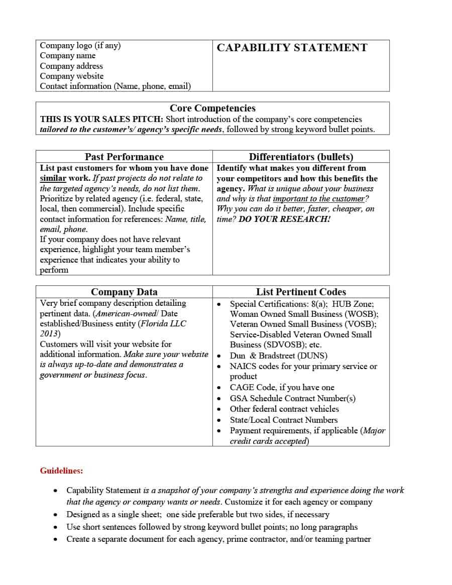 39 Effective Capability Statement Templates (+ Examples) ᐅ Regarding Capability Statement Template Word