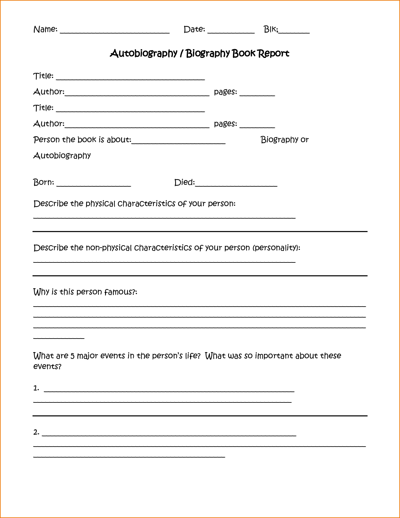 4+ Biography Report Template | Teknoswitch Within Biography Book Report Template