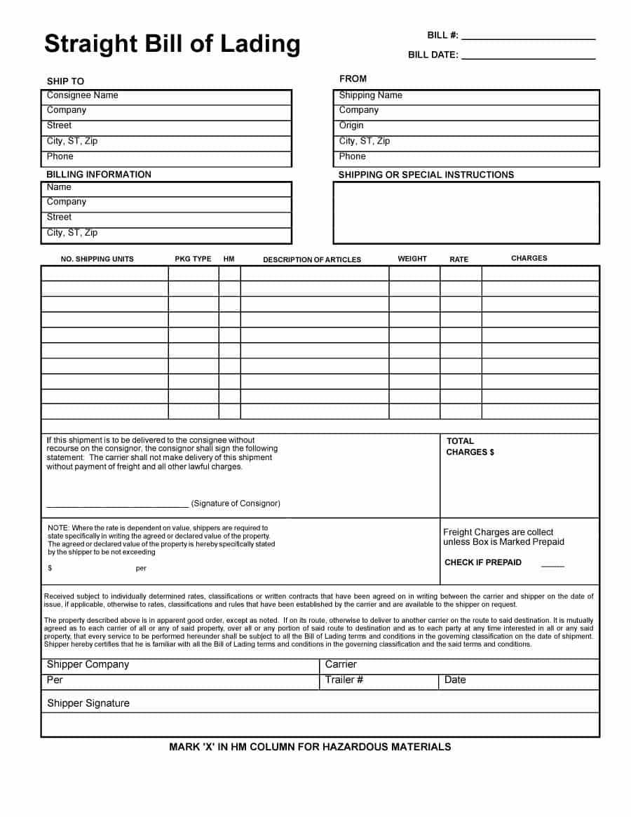 40 Free Bill Of Lading Forms & Templates ᐅ Template Lab Within Blank Bol Template