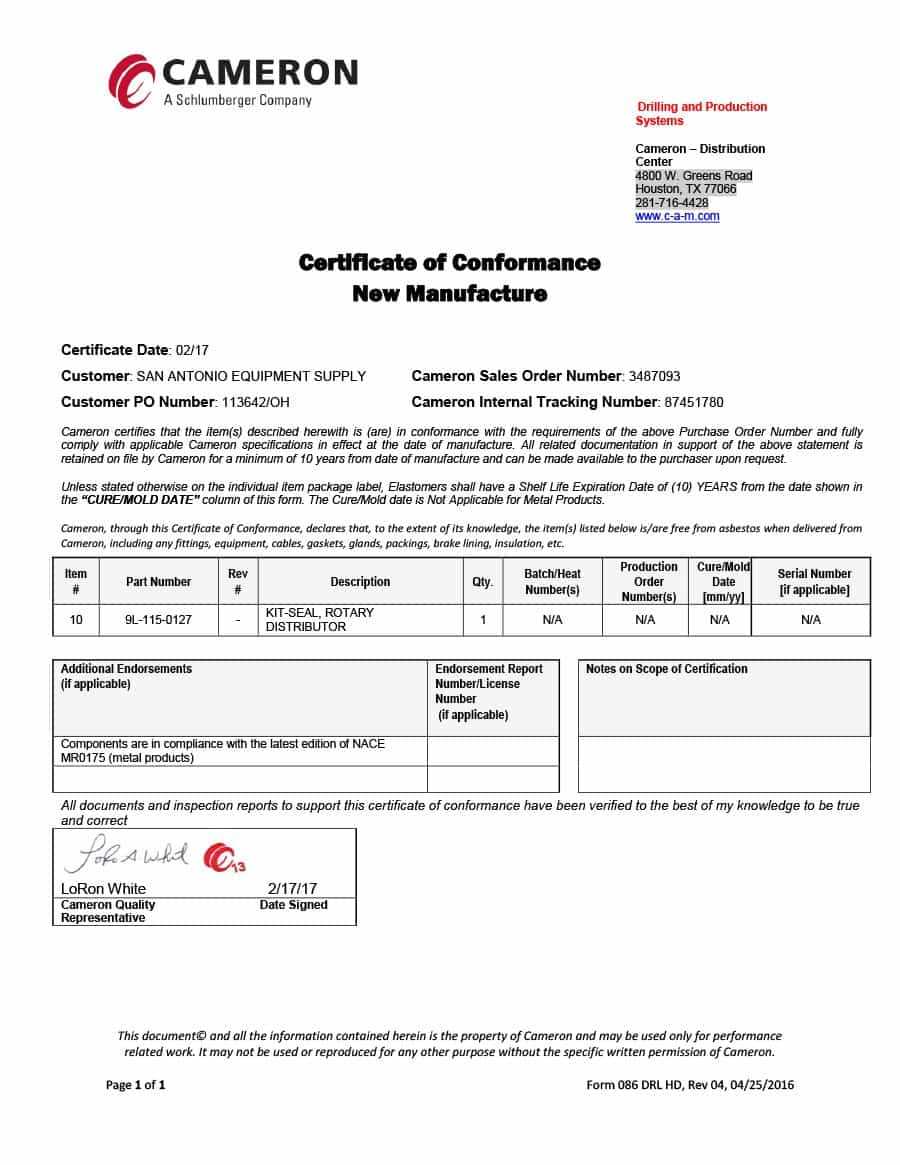 40 Free Certificate Of Conformance Templates & Forms ᐅ With Regard To Certificate Of Conformance Template Free