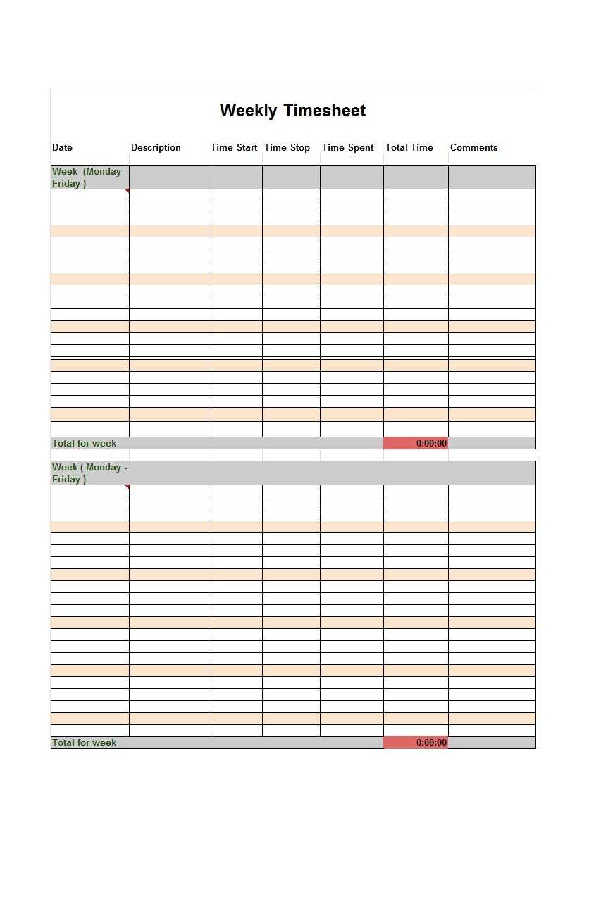 40 Free Timesheet Templates [In Excel] ᐅ Template Lab Inside Weekly Time Card Template Free
