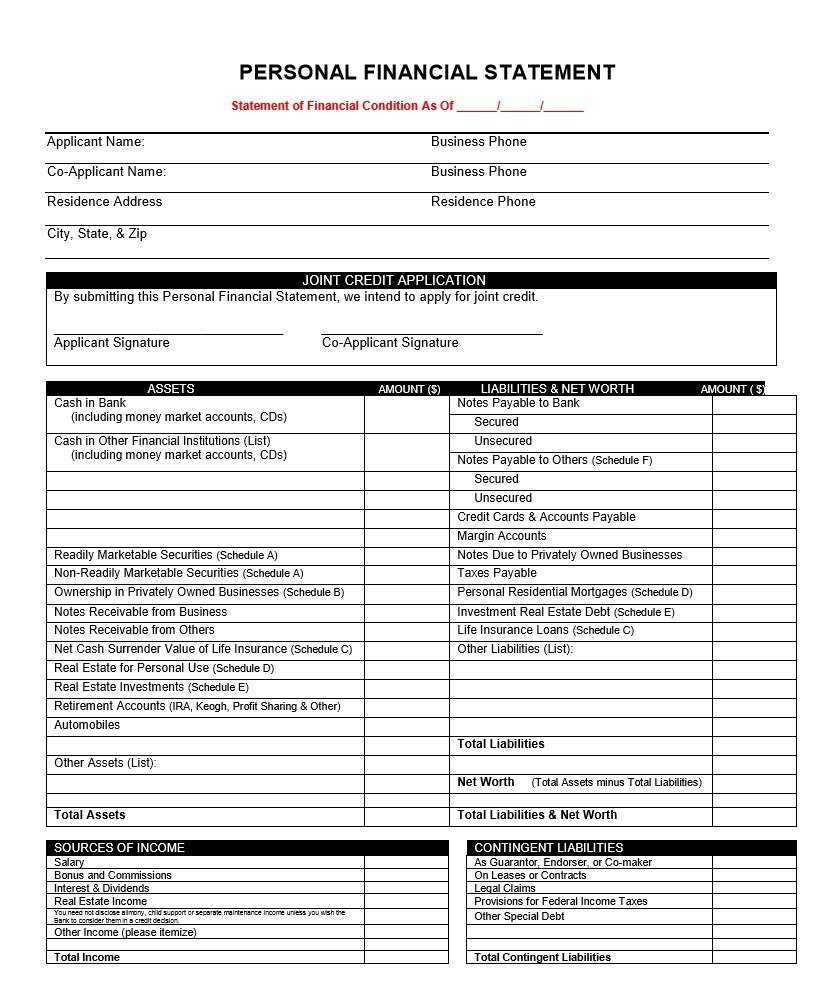 40+ Personal Financial Statement Templates & Forms ᐅ Inside Blank Personal Financial Statement Template