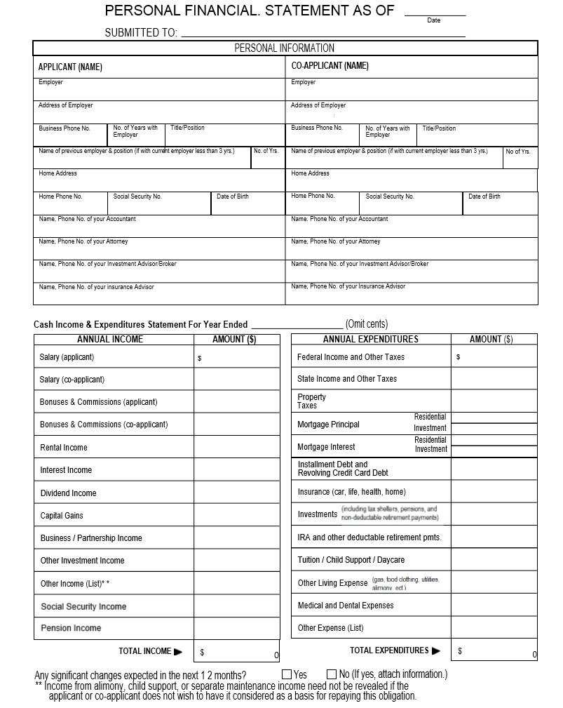40+ Personal Financial Statement Templates & Forms ᐅ Intended For Blank Personal Financial Statement Template