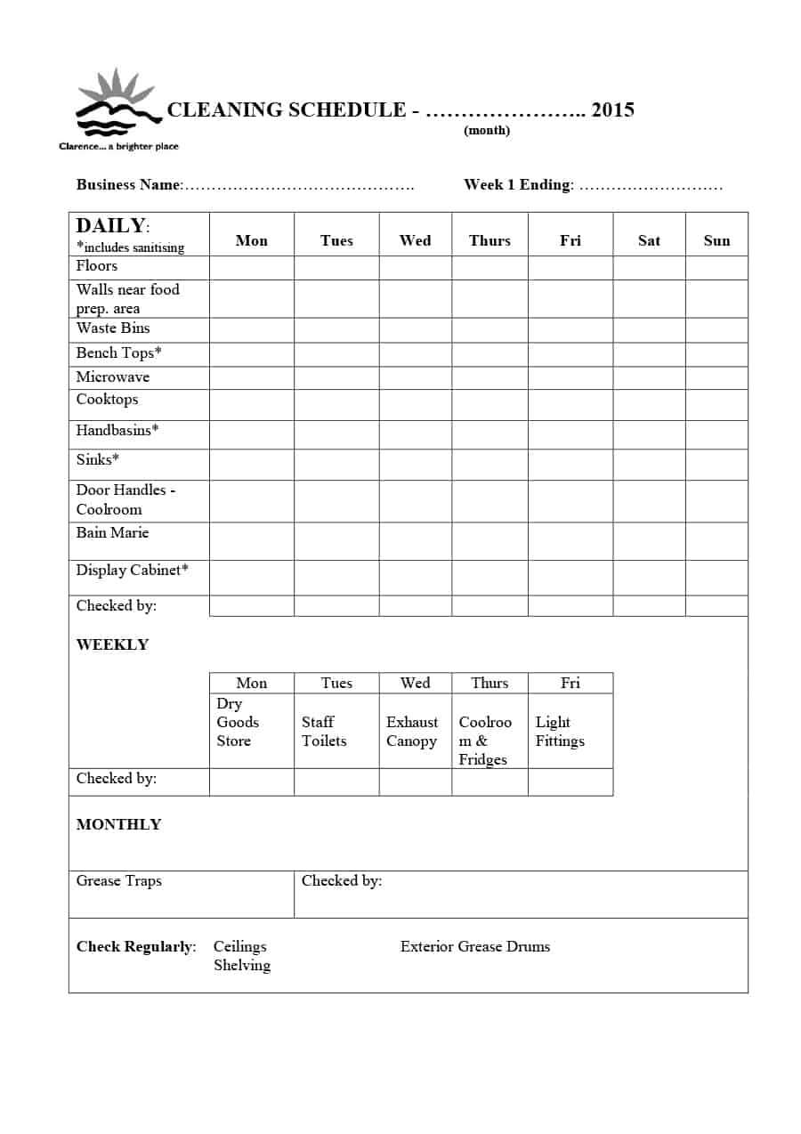 40 Printable House Cleaning Checklist Templates ᐅ Template Lab With Regard To Blank Cleaning Schedule Template