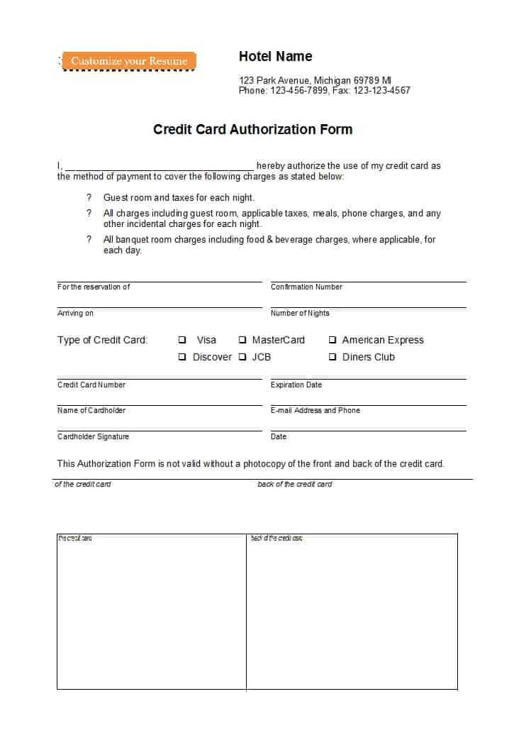 41 Credit Card Authorization Forms Templates {Ready To Use} Pertaining To Credit Card On File Form Templates