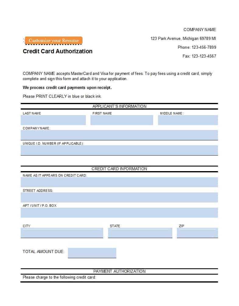 41 Credit Card Authorization Forms Templates {Ready To Use} Throughout Credit Card On File Form Templates