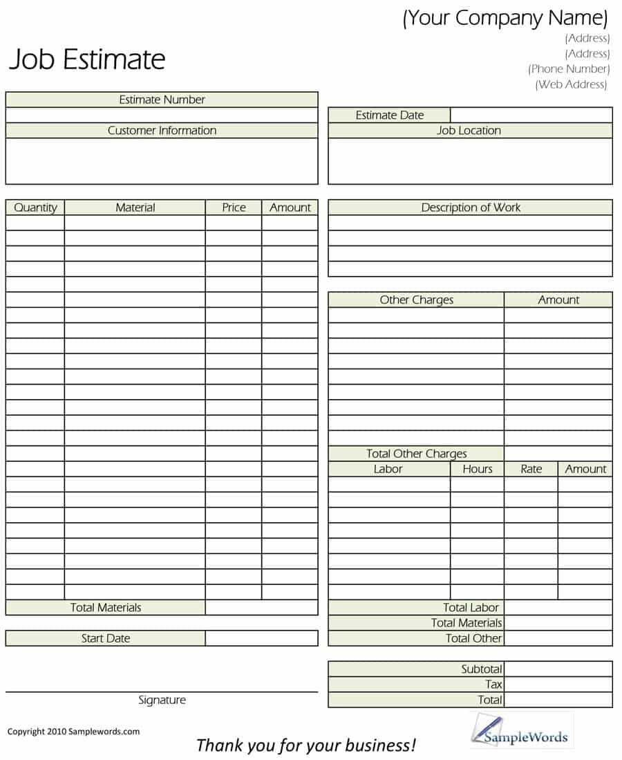 44 Free Estimate Template Forms [Construction, Repair For Blank Estimate Form Template