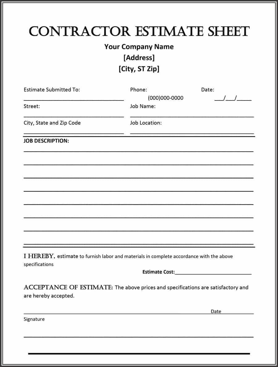 44 Free Estimate Template Forms [Construction, Repair In Work Estimate Template Word