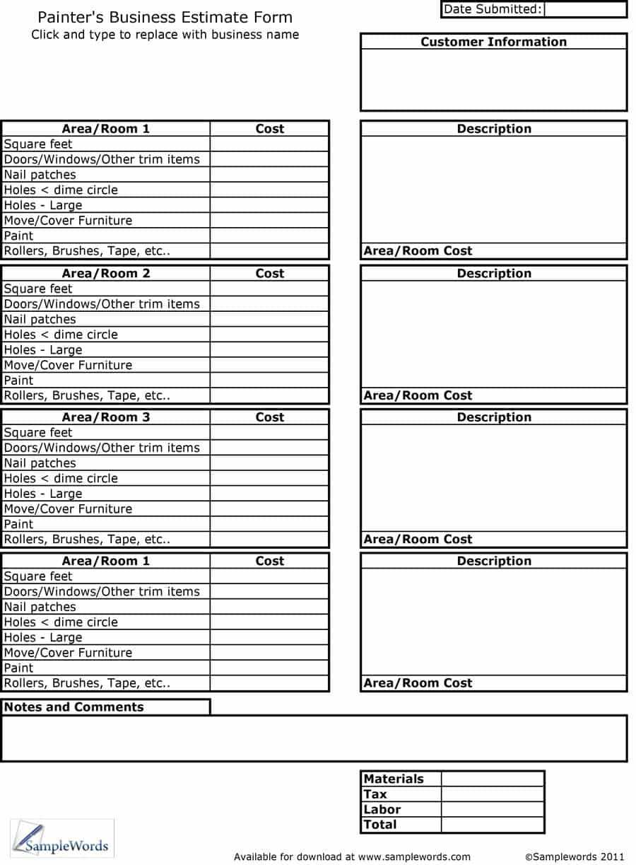 44 Free Estimate Template Forms [Construction, Repair With Blank Estimate Form Template